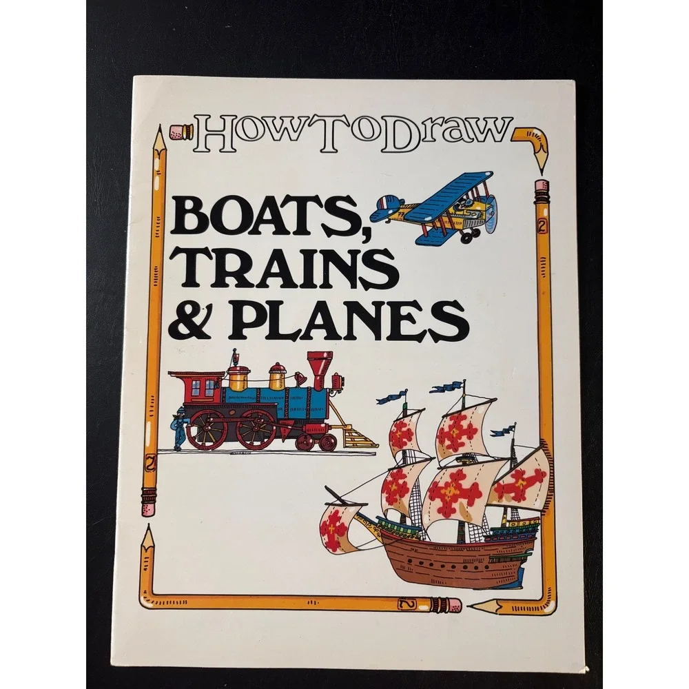 Lot of 2 How to Draw Vehicles, Biats, Trains, Planes